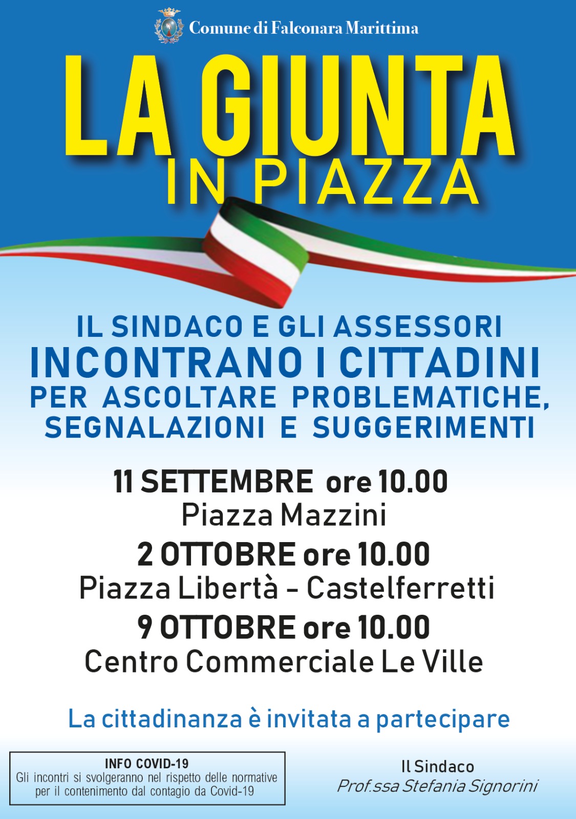 Immagine di copertina per La Giunta in Piazza da sabato 11 settembre