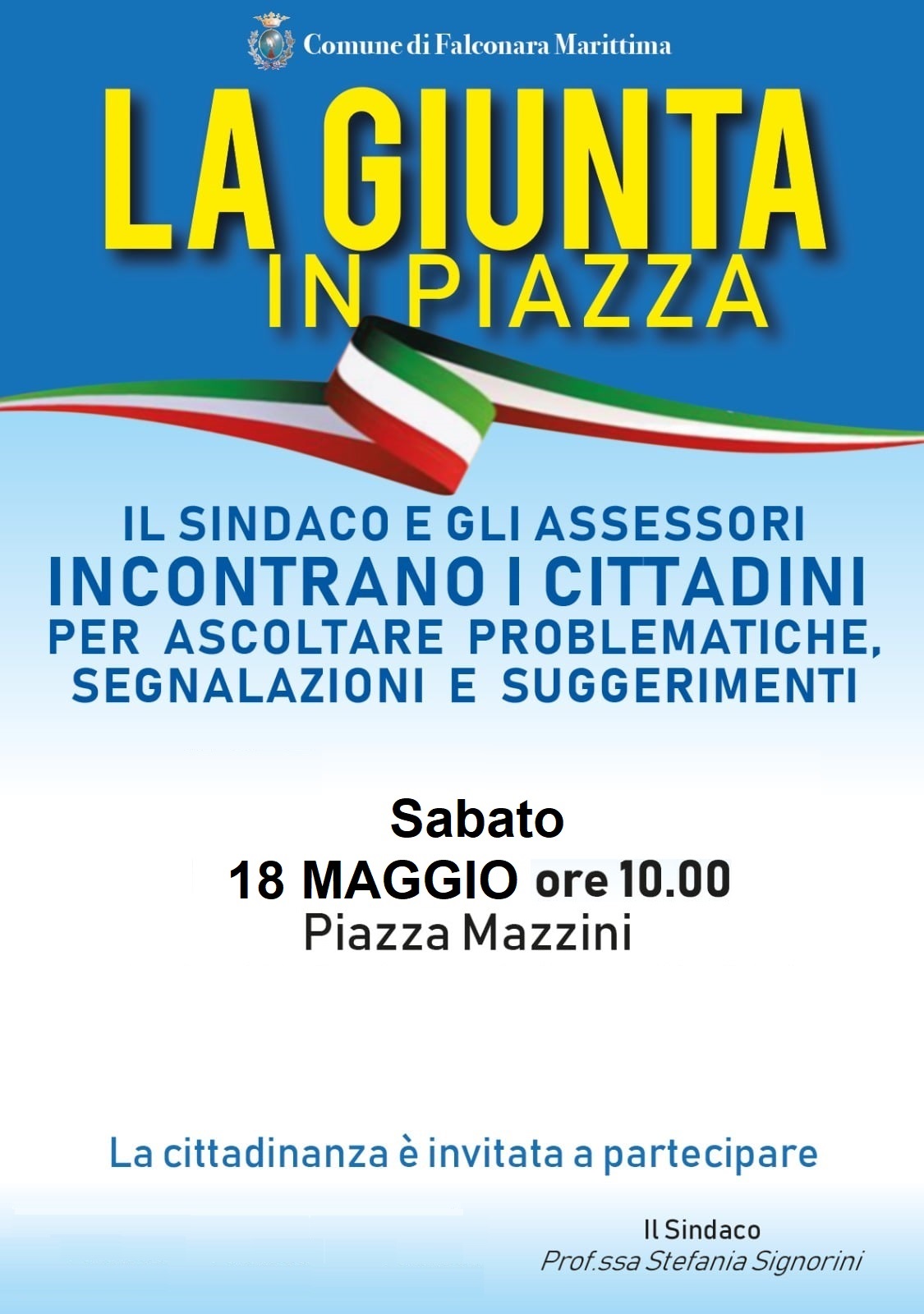 Immagine di copertina per La Giunta in Piazza - sabato 18 maggio primo appuntamento in piazza Mazzini